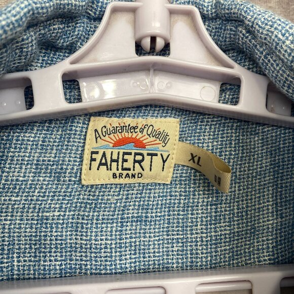 FAHERTY Palma 100% Linen Shirt Mens XL Blue Short Sleeve Casual Preppy Outdoors - Picture 6 of 10